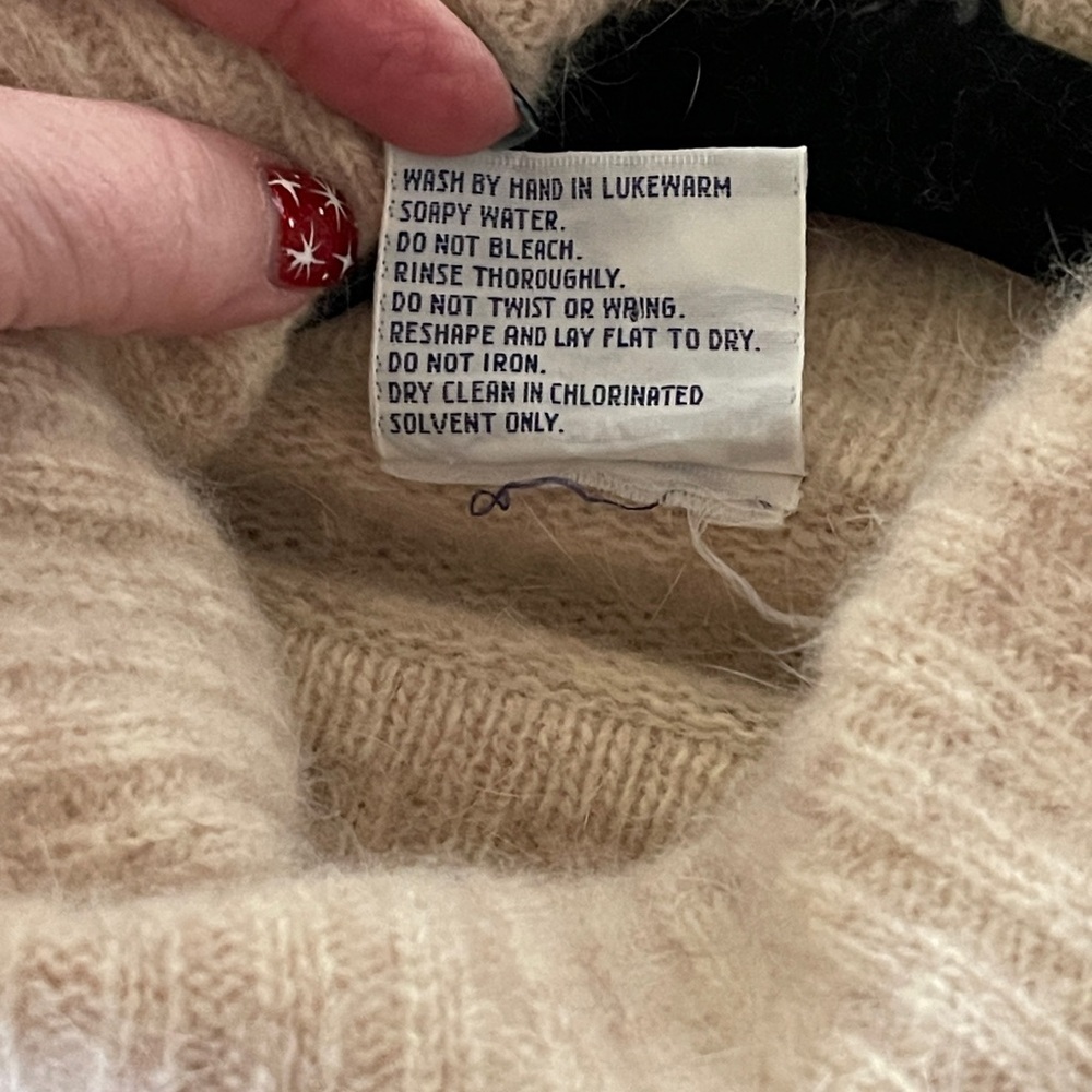 Hand Loomed Full Fashioned Lambswool Angora Sweater Turtleneck Beige Chic Medium - Picture 5 of 6
